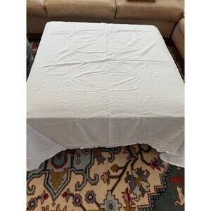 Nicole Miller Rectangular White Linen Tablecloth Crochet Trim